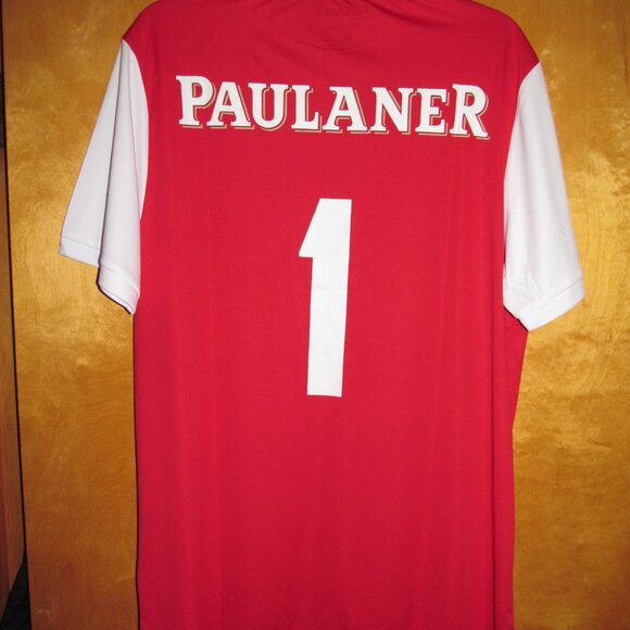 NEW Mens Paulaner Munchen Beer Red and White Jersey T-Shirt Size XL + Scarf - Picture 2 of 5